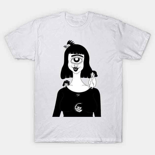 cyclop girl and birds T-Shirt by nihiliticia